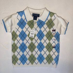 NWT The Children's Place Baby Boy Argyle Short Sleeve Sweater size 12 months